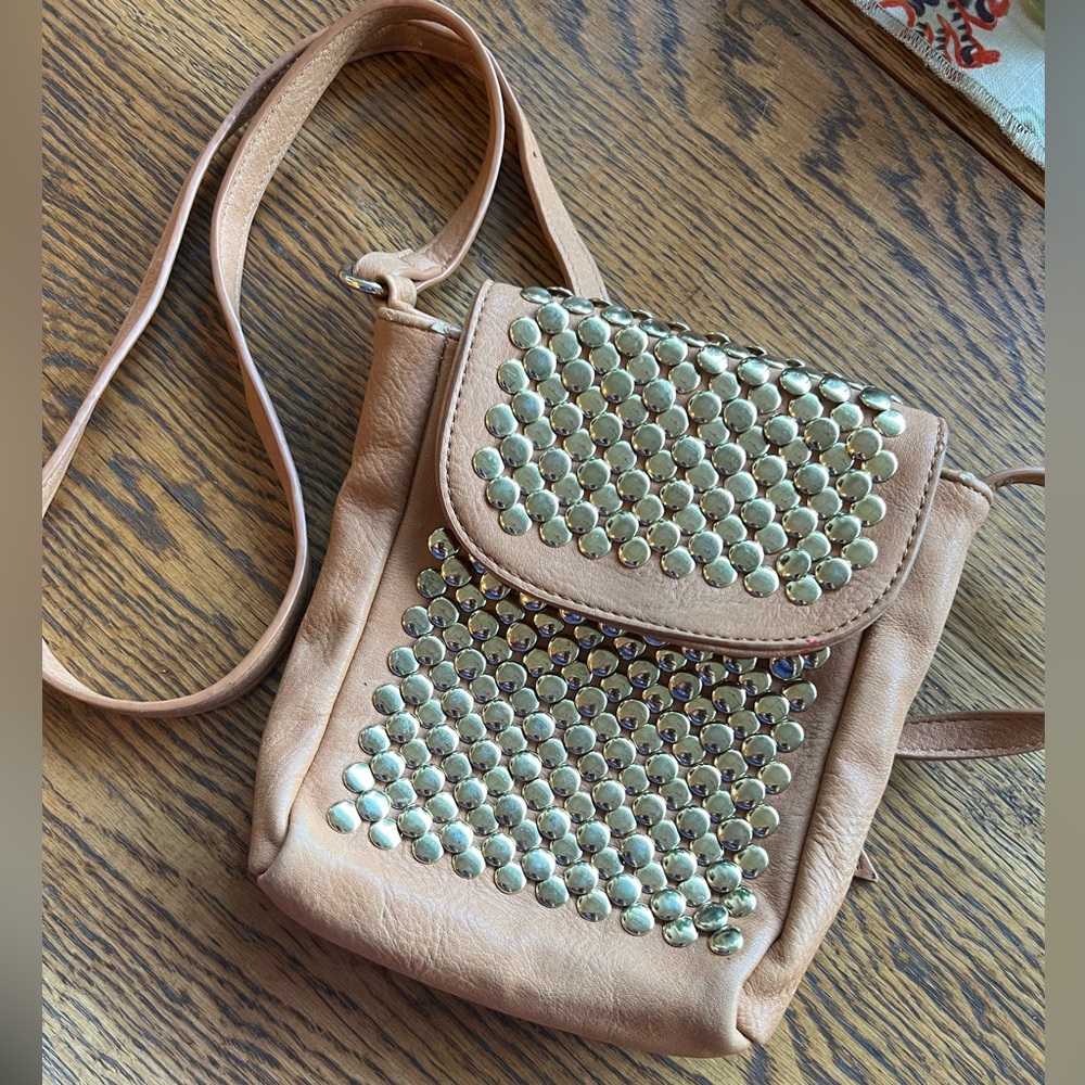 Nubuck Vachetta Leather Studded Crossbody Bag Purse Co-Lab